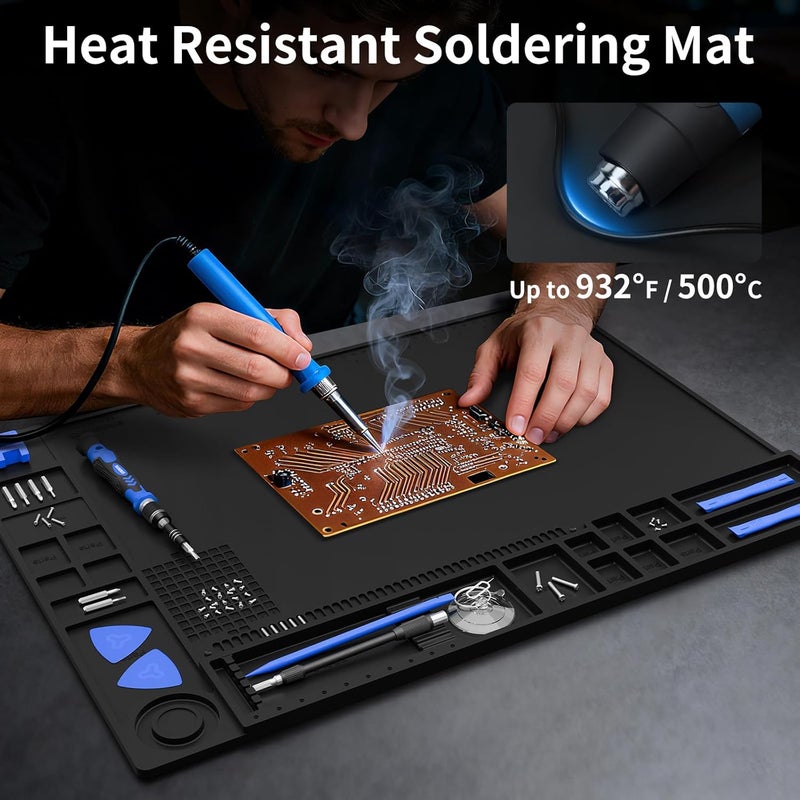 STREBITO Soldering Mat Large, Repair Mat Heat Resistant 932°F, Silicone Work Mat Magnetic Screw Mat for Soldering Iron, Electronics, PC Building, Laptop, RC, Phone, Size 21.7" x 15.8" (Black) - Image 3